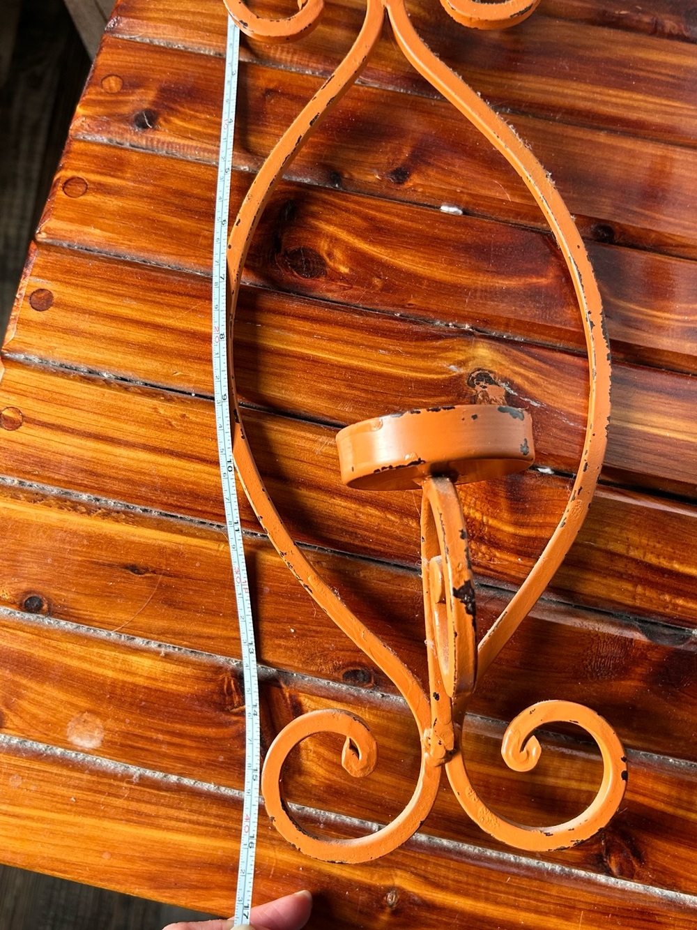 Orange Metal Wall Sconce Candle Holder - Rustic Home Wall Decor